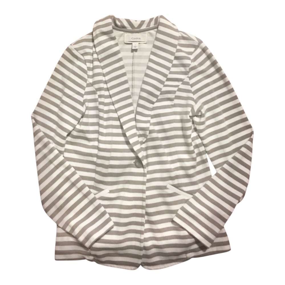 Caslon Women’s Gray White Striped Blazer Jacket Size Small Cotton - Picture 14 of 16